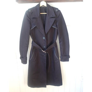 Gucci Trench Coat Womens 40 Black Belted Long Polycotton Made In Italy Y2K Vtg